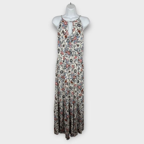 Ivory Floral Print Halter Open Back Maxi Dress American Eagle Medium Boho - Picture 2 of 10